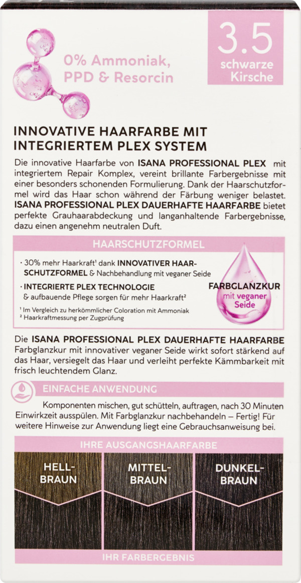 Bild 4 von ISANA PROFESSIONAL Plex dauerhafte Haarfarbe 3.5 schwarze Kirsche