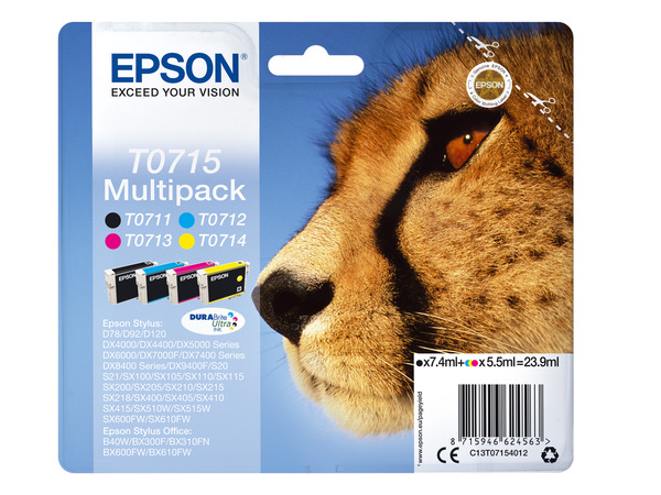 Bild 1 von EPSON »T0715« Gepard Multipack Tintenpatronen Schwarz/Cyan/Magenta/Gelb