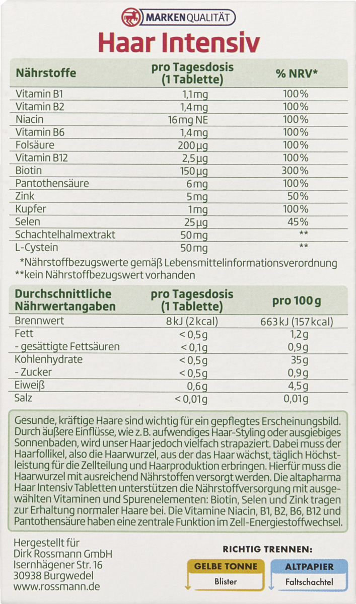 Bild 1 von altapharma Haar Intensiv
