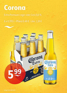 Corona Extra Premium Lager oder Cero 0,0 %