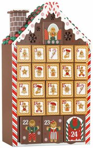 BRUBAKER befüllbarer Adventskalender »Weihnachtskalender zum Befüllen - Lebkuchenhaus mit LED-Beleuchtung«, Holz Kalender Weihnachten - 26,2 x 45 x 5,5 cm