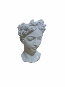 Skulptur Frauenkopf Vase Weiß Marmoroptik