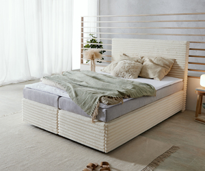 Boxspringbett Dream-Well Plüsch-Cord Beige 140x200 cm Bonell-Matratze PU-Topper