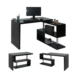 Design Eckschreibtisch MCW-A68, Bürotisch Schreibtisch, hochglanz drehbar 120x60cm ~ schwarz