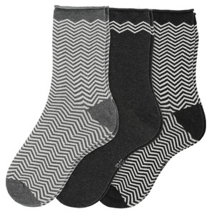 3 Paar Damen Socken mit Zick-Zack-Muster DUNKELGRAU / HELLGRAU