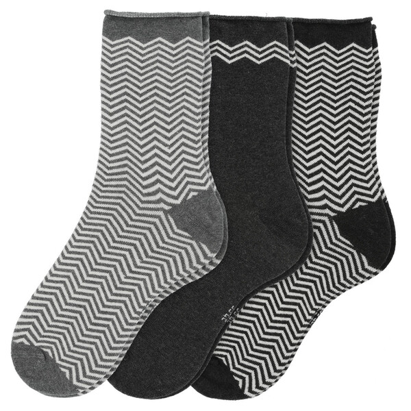 Bild 1 von 3 Paar Damen Socken mit Zick-Zack-Muster DUNKELGRAU / HELLGRAU