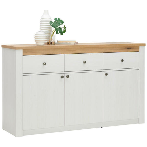 Bild 1 von Mid.you Kommode Rovigio, Weiß, Eiche San Remo, Holzwerkstoff, 2 Fächer, 3 Schubladen, 155x90.5x42.5 cm, Garderobe, Garderoben Kommoden