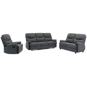 P & B Sitzgarnitur, Grau, Textil, 3-teilig, Relaxfunktion, Wohnzimmer, Sofas & Couches, Sitzgarnituren