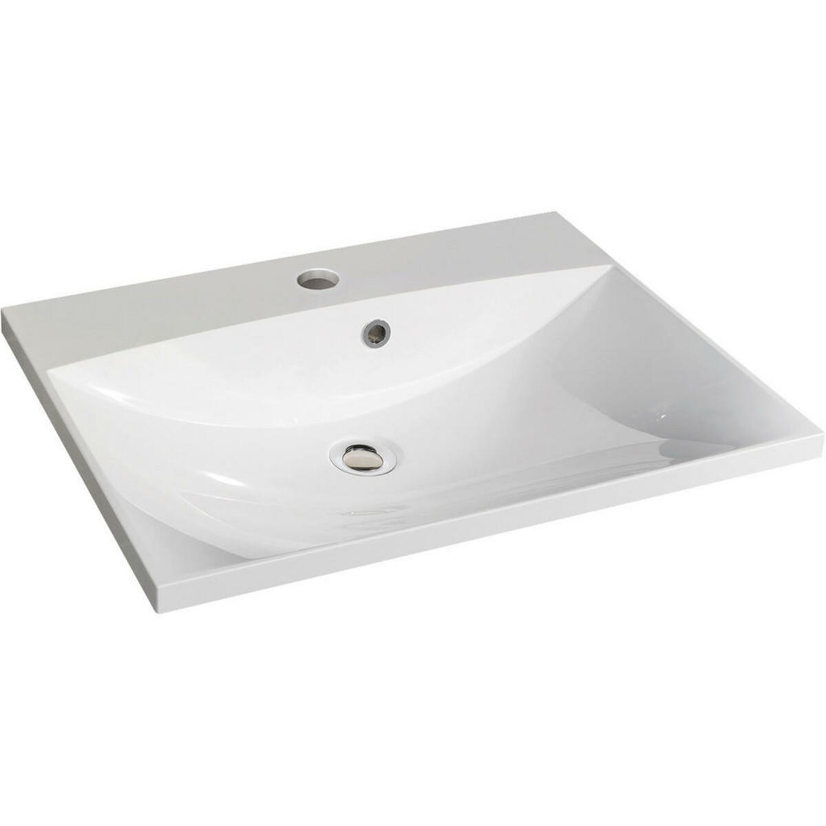 Bild 1 von Voleo Waschbecken Lara, Weiß, Stein, 60x14.2x46 cm, Ab- und Überlaufgarnitur, Badezimmer, Waschbecken & Armaturen, Waschbecken