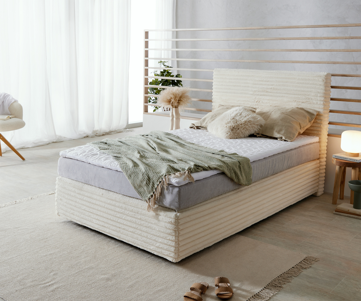 Bild 1 von Boxspringbett Dream-Well Plüsch-Cord Beige 120x200 cm TFK-Matratze Visco-Topper