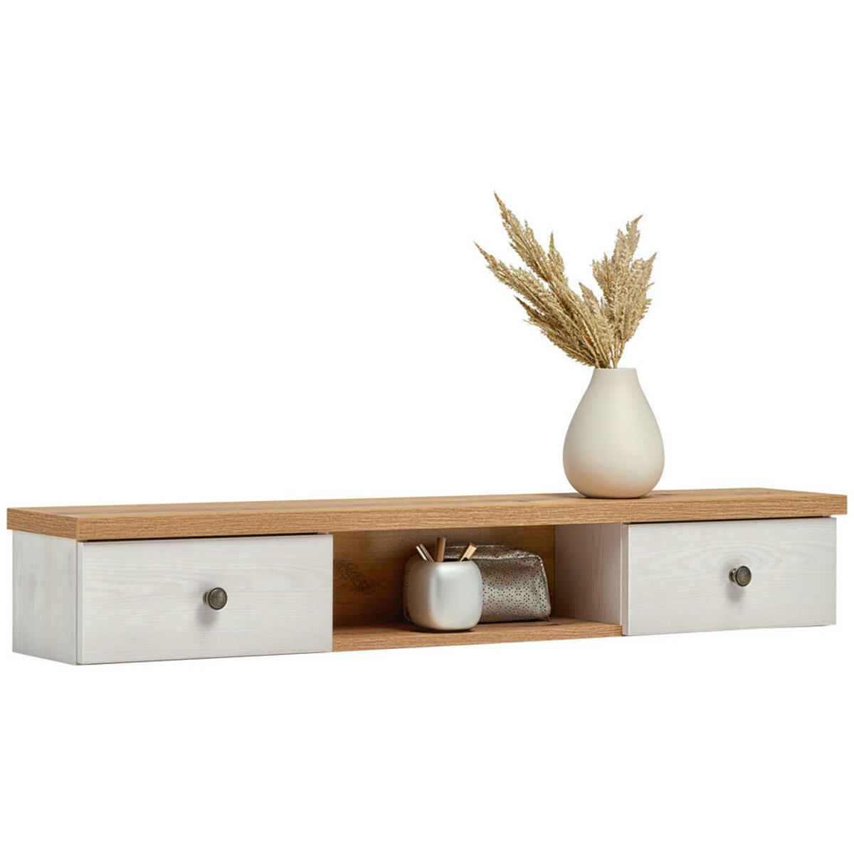 Bild 1 von Mid.you Schminktischaufsatz Rovigio, Weiß, Eiche San Remo, Holzwerkstoff, 2 Schubladen, 120x18.5x20 cm, Schlafzimmer, Schminktische