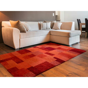 Cazaris Wollteppich, Rot, Textil, Karo, rechteckig, 250 cm, für Fußbodenheizung geeignet, Teppiche & Böden, Teppiche, Naturteppiche