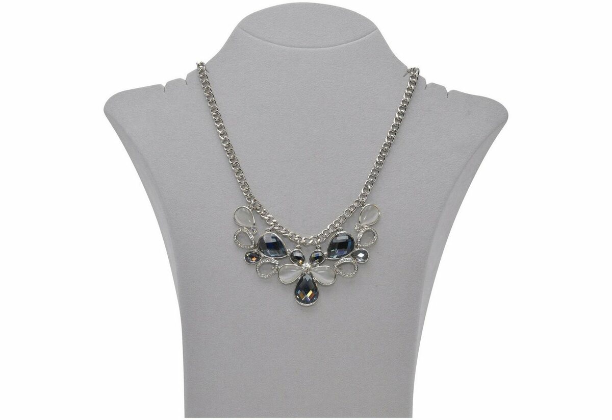 Bild 1 von Steuer Collierkettchen Metallcollier silberf. Mit Blütenzierde grau/weiß