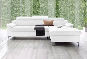 Exxpo - sofa fashion Ecksofa Florenz, mit Kopfteilverstellung, Weiß