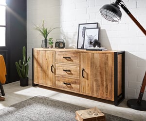 Sideboard Crompton 190 cm Mango Natur Metall Schwarz 2 Türen 3 Schübe