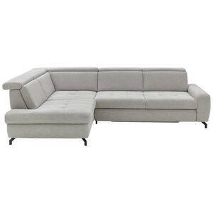 Beldomo Style Ecksofa, Hellgrau, Textil, 3-4-Sitzer, Ottomane links, L-Form, 310x220 cm, Fußauswahl, Sitzqualitäten, seitenverkehrt erhältlich, Hocker Armteil links, Wohnzimmer, Sofas & Couches, W