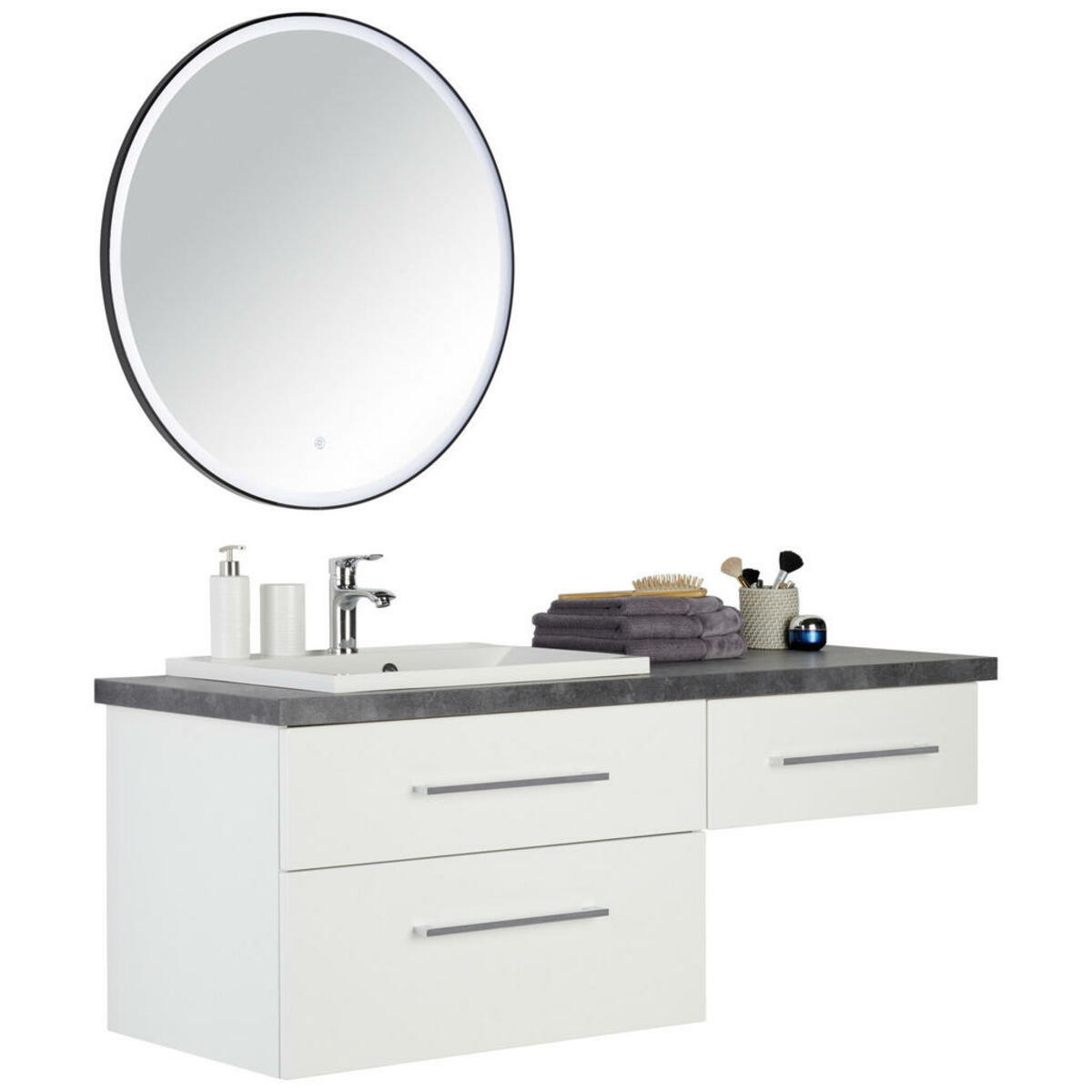 Bild 1 von Voleo Badezimmer, Anthrazit, Weiß, Glas, Stein, 2 Schubladen, 140 cm, Made in Germany, hängend, individuell planbar, Zusatzausstattung erhältlich, erweiterbar, Typenvielfalt, Badezimmer, Badmöbel