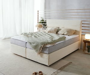 Boxspringbett Dream-Well Plüsch-Cord Beige 160x200 cm TFK-Matratze Visco-Topper