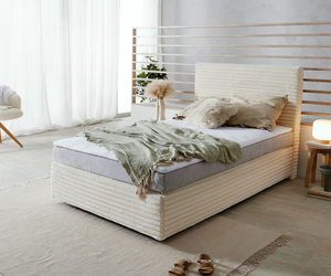 Boxspringbett Dream-Well Plüsch-Cord Beige 120x200 cm Bonell-Matratze PU-Topper