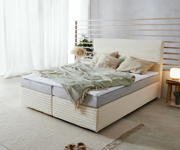 Bild 1 von Boxspringbett Dream-Well Plüsch-Cord Beige 160x200 cm Bonell-Matratze PU-Topper