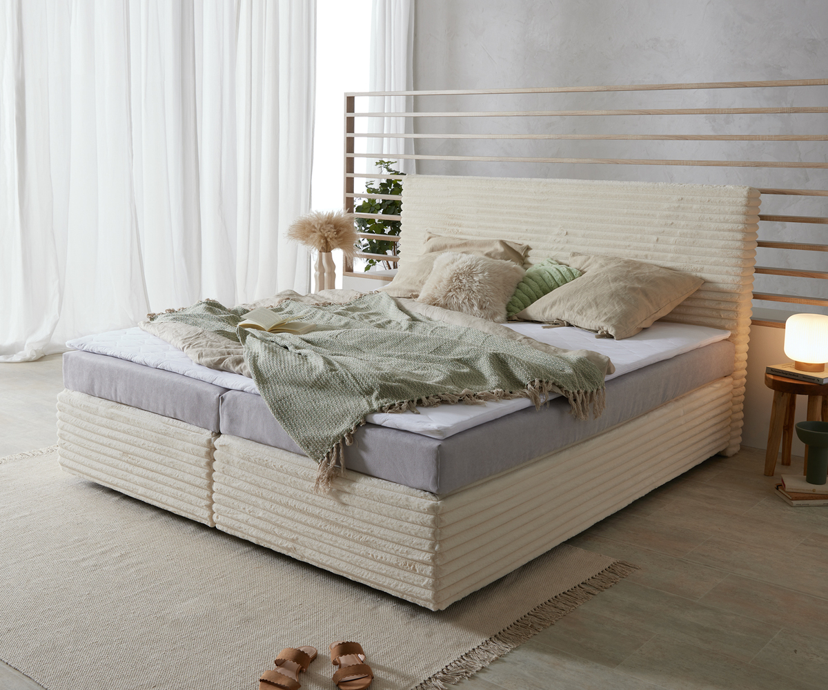 Bild 1 von Boxspringbett Dream-Well Plüsch-Cord Beige 180x200 cm Bonell-Matratze PU-Topper