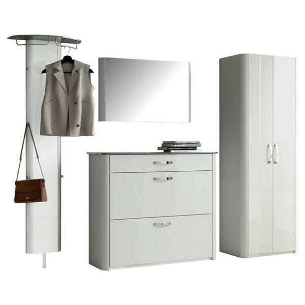 Bild 1 von Moderano Garderobe, Weiß, Alu, Metall, Glas, 4-teilig, 270x192x34 cm, Garderobe, Garderoben-Sets
