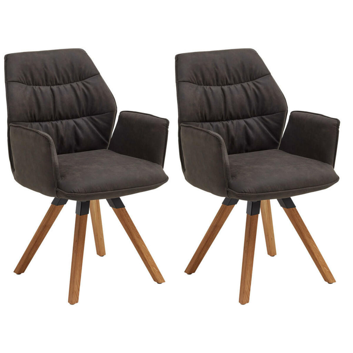 Bild 1 von Valdera Armlehnstuhl-Set, Anthrazit, Eiche, Holz, Textil, Wildeiche, massiv, eckig, Drehkreuz, 60x90x64 cm, Stoffauswahl, Gestellauswahl, Sitzfläche 180° drehbar, automatische Rückholfunktion, Ess