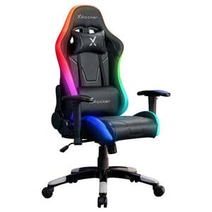 Gamingstuhl, Schwarz, Kunststoff, Leder, Lederlook, Sternfuß, 55x113x62.5 cm, Wippfunktion, Sitzfläche 360° drehbar, abwischbar, Nackenkissen abnehmbar, Lendenkissen ergonomische Rückenlehne, Kin