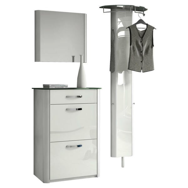 Bild 1 von Moderano Garderobe, Weiß, Alu, Metall, Glas, 3-teilig, 150x192x34 cm, Garderobe, Garderoben-Sets