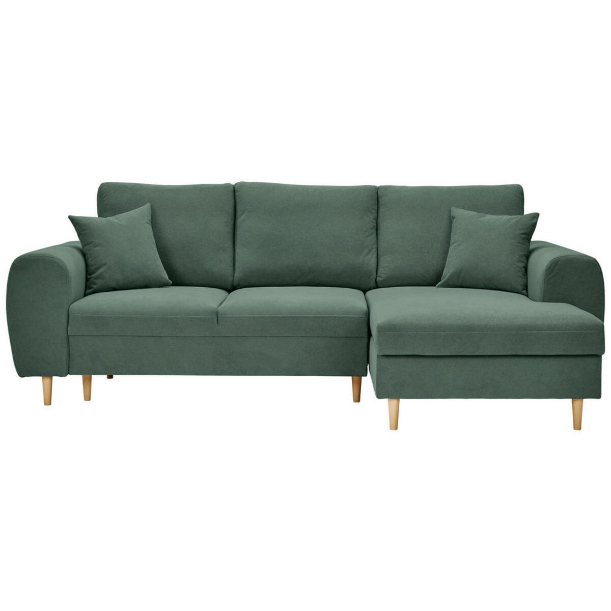 Bild 1 von Carryhome Ecksofa, Grün, Textil, Buche, vollmassiv, 3-Sitzer, Füllung: Polyurethan (PUR),Polyurethan (Pur), Ottomane rechts, L-Form, 250x145 cm, Fußauswahl, Stoffauswahl, Liegefunktion, seitenverk