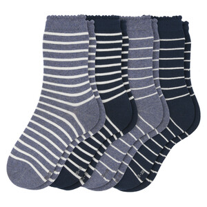 4 Paar Damen Socken mit Streifen BLAU / DUNKELBLAU