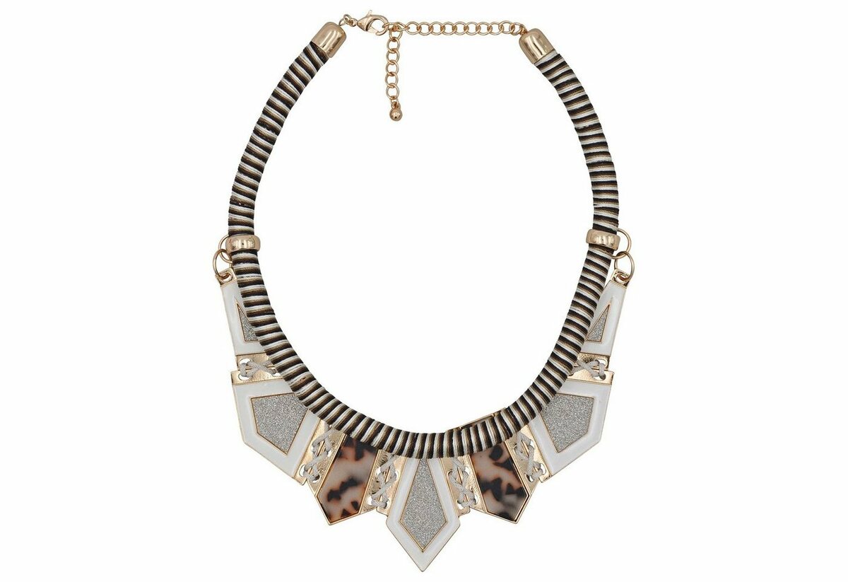 Bild 1 von Steuer Collierkettchen Textilcollier gestreift, mit Metallelement goldfarben