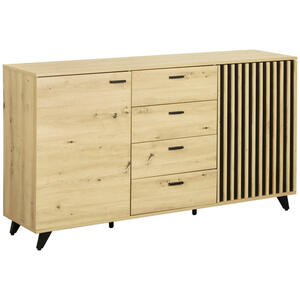 Mid.you Sideboard, Schwarz, Eiche, Metall, 2 Fächer, 4 Schubladen, 154x40x86 cm, Bsci, Schlafzimmer, Schlafzimmer Kommoden