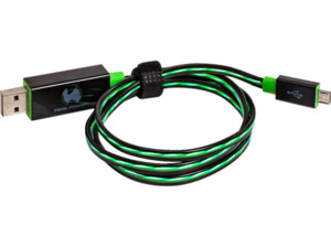 REALPOWER 187656, Micro-USB Kabel mit LED´s, 0,74 m, Schwarz/Grün