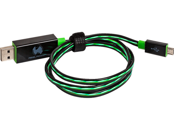 Bild 1 von REALPOWER 187656, Micro-USB Kabel mit LED´s, 0,74 m, Schwarz/Grün