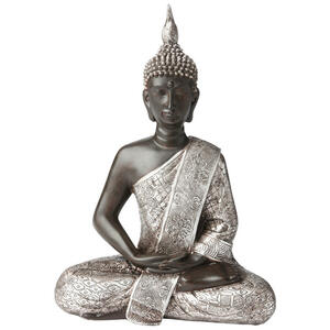 Ambia Home Buddha , Ny1314600 , Braun, Silberfarben , Kunststoff , 21.5x28x11 cm , lackiert, antik , sitzend, zum Stellen, handgemacht , 0083060021