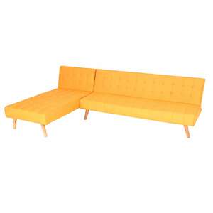 Ecksofa MCW-K38, Sofa Klappsofa, Liegefläche links/rechts, Stoff/Textil Massivholz MVG zertifiziert 256cm ~ gelb