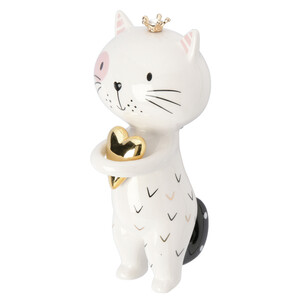 Deko-Figur Katze mit goldenem Herz WEISS