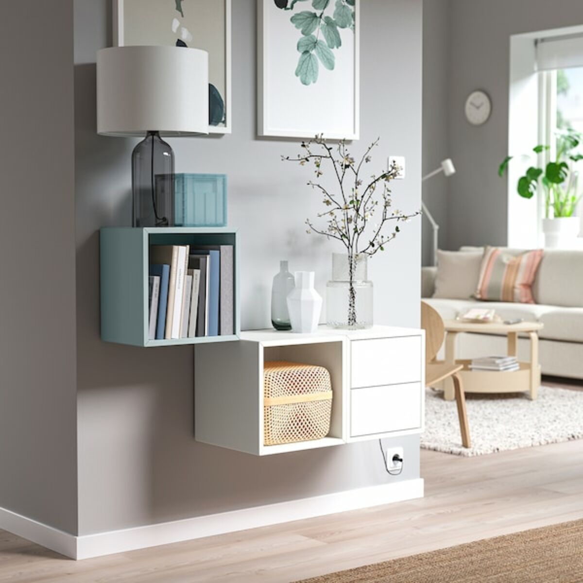 Bild 2 von EKET  Aufbewahrungskomb. wandmont., weiß/hell graublau 105x35x70 cm