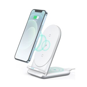 AUKEY LC-A2-Whi Aircore Series 2-in-1 Wireless Charging Stand Drahtloses Ladegerät Qi Wireless Charger Weiß
