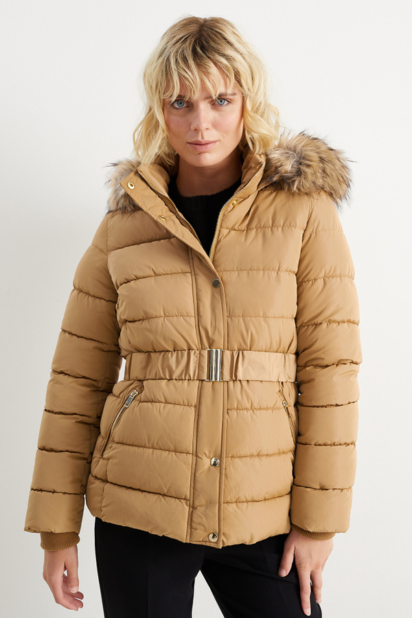 Bild 1 von C&A Steppjacke mit Kapuze und Kunstfellbesatz, Beige, Größe: 50