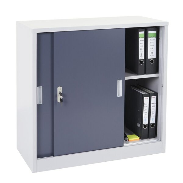 Bild 1 von Aktenschrank Preston MCW-F41, Stahlschrank Büroschrank, mit abschließbaren Schiebetüren 90x90x45cm ~ anthrazit