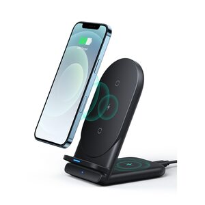 AUKEY LC-A2-Bla Aircore Series 2-in-1 Wireless Charging Stand, schwarz Drahtloses Ladegerät Qi