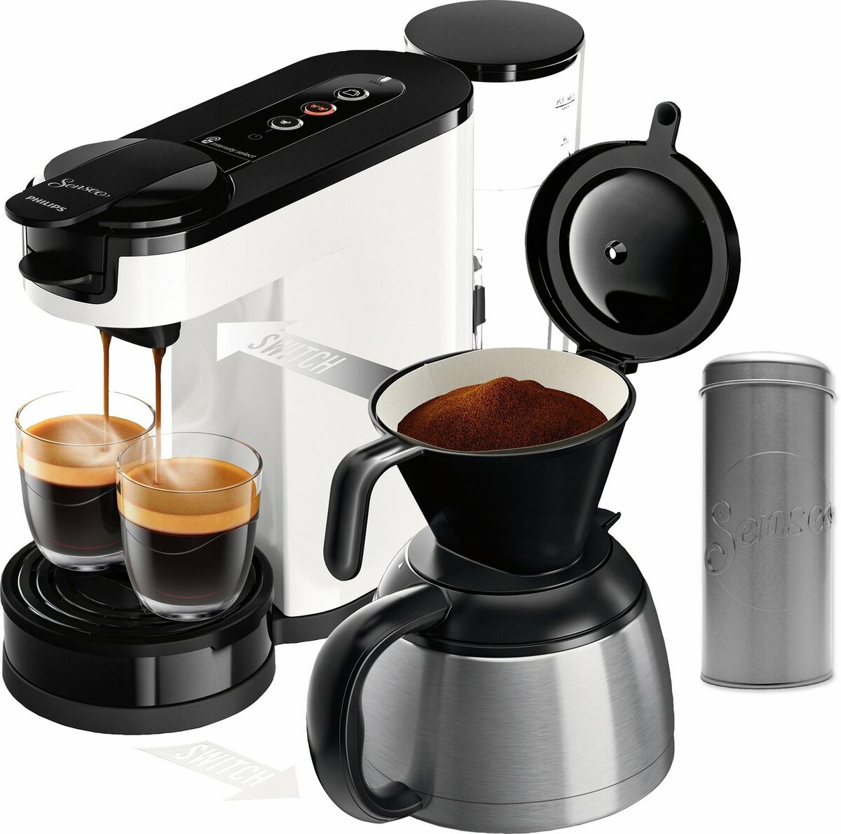 Bild 1 von Philips Senseo Kaffeepadmaschine Switch HD6592/04, 1l Kaffeekanne, inkl. Kaffeepaddose im Wert von 9,90 € UVP