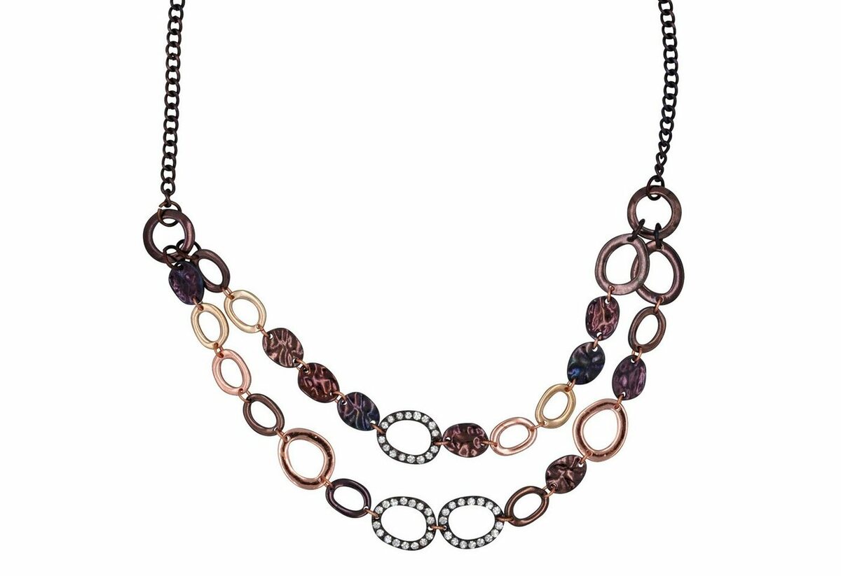 Bild 1 von Steuer Collierkettchen Metallcollier 2-reihig in kupferbraun mit Strasszierde