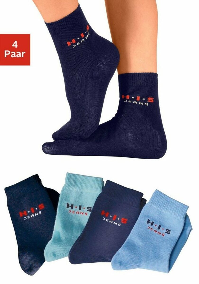 Bild 1 von H.I.S Basicsocken (4-Paar) mit kontrasfarbenem Logo