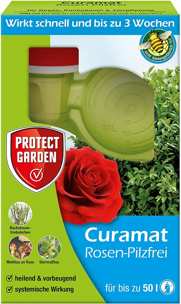 Bild 1 von PROTECT GARDEN Curamat Rosen-Pilzfrei (ehem. Bayer Garten Baymat), Mittel gegen Pilzkrankheiten an Rosen und Zierpflanzen sowie gegen Buchsbaumtriebssterben, 200 ml
