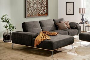 W.SCHILLIG Ecksofa run, mit elegantem Holzsockel, Füße in Chrom glänzend, Breite 319 cm