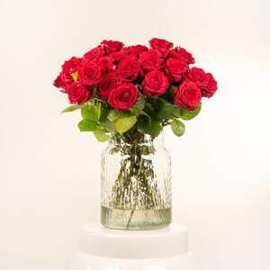 Premium-Rosen in Rot 25 Stiele mit Lieblings-Vase L