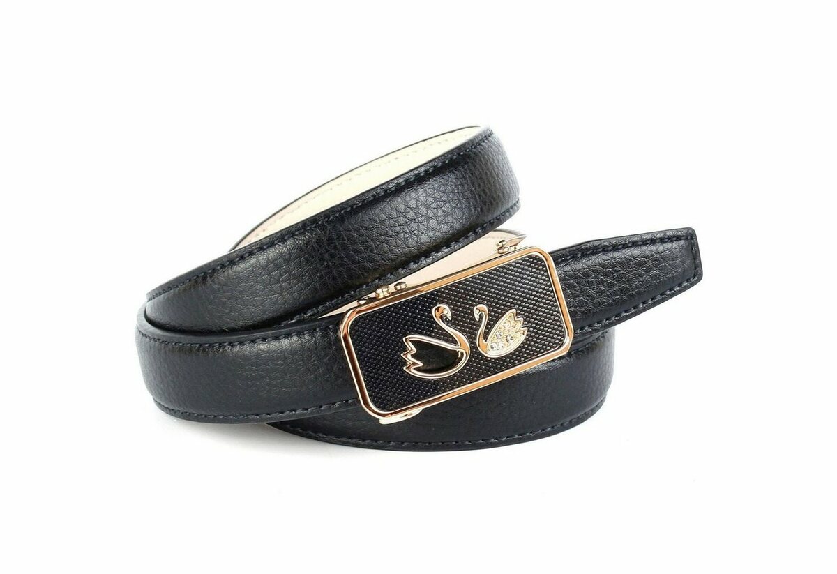 Bild 1 von Anthoni Crown Ledergürtel in schwarz mit Automatik-Schließe, zwei Schwäne